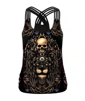 Mystic Lion & Skull Criss-Cross Women's Tank Top