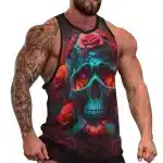 Neon Blue Skull Roses Art Muscle Men's Tank Top