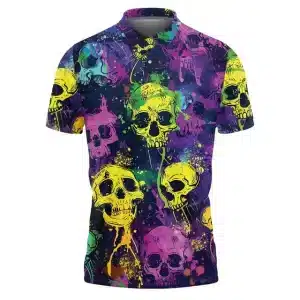 Neon Graffiti Skull Splatter Art Golf Men’s Polo Shirt