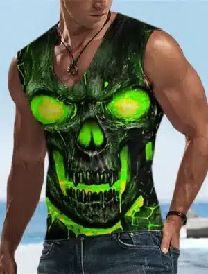 Neon Green Skull Eyes Bodybuilding Men's Tank Top