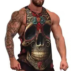 Ornate Golden Skull with Gothic Floral Men's Tank Top