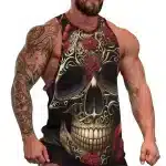 Ornate Skull & Red Roses Baroque Art Men's Tank Top