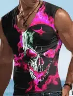 Pink Flame Skull Shadow Muscle Men's Tank Top