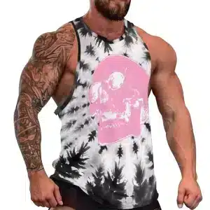 Pink Skull Tie-Dye Leaf Bodybuilding Men's Tank Top