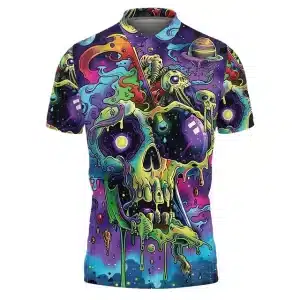 Psychedelic Cosmic Skull Drip Galaxy Men’s Polo Shirt