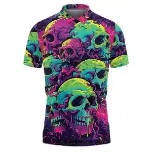 Psychedelic Neon Acid Skull Art Golf Men’s Polo Shirt