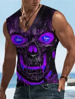 Purple Glowing Skull Eyes Gym Men's Tank Top