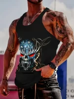 Red-Eyed Alien Skull Bodybuilding Men's Tank Top