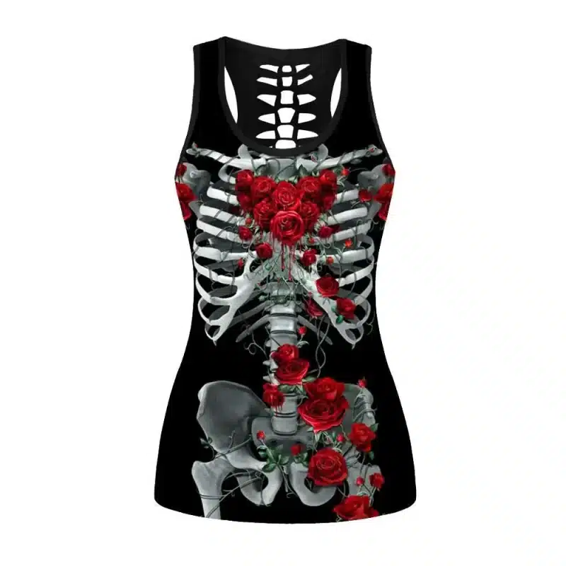 Red Rose Gothic Floral Skeleton Women's Tank Top