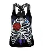 Rose Heart Skeleton Criss-Cross Women's Tank Top