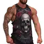 Silver Skull Baroque Style Rose Muscle Men's Tank Top