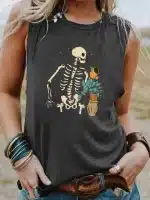 Skeleton Watering Flower Pot Women's Tank Top