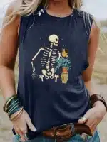 Skeleton Watering Flower Pot Women's Tank Top