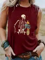 Skeleton Watering Flower Pot Women's Tank Top