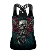 Skull Snake Roses Gun Criss-Cross Women's Tank Top