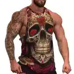 Skull and Vibrant Red Roses Muscle Men's Tank Top