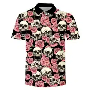 Skulls & Roses Vintage Floral Black Men’s Polo Shirt