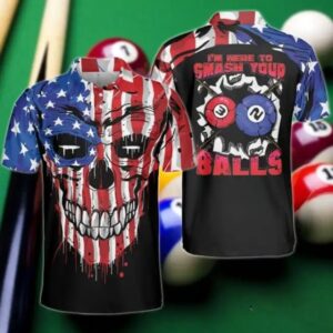 Smash Your Balls Billiards USA Skull Men’s Polo Shirt