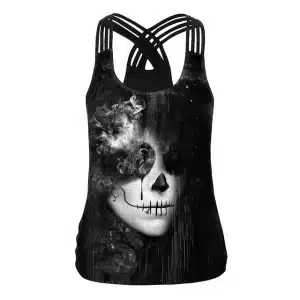 Smoky Skull Gothic Girl Criss-Cross Women's Tank Top