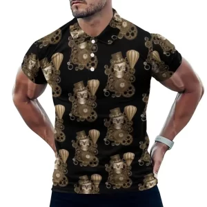 Steampunk Brass Gears Skull Art Golf Men’s Polo Shirt