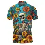 Sunflower Skeleton Garden Art Golf Men’s Polo Shirt