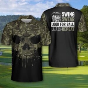 Swing Swear Repeat Camo Skull Golf Men’s Polo Shirt