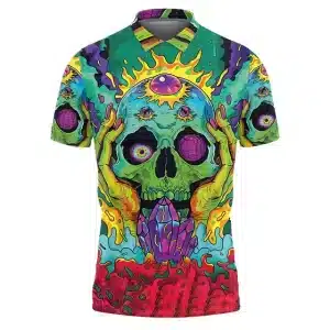 Third Eye Melting Skull Psychedelic Art Men’s Polo Shirt