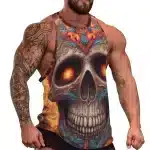 Tribal Pattern Blazing Eyes Skull Gym Men's Tank Top