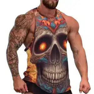 Tribal Pattern Blazing Eyes Skull Gym Men's Tank Top