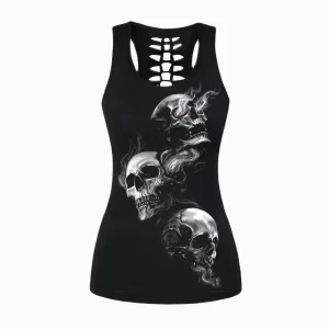 Trio Skull Gothic Hollow-Out Women's Tank Top