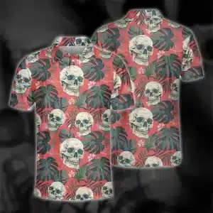 Tropical Monstera Leaves Skull Pattern Men’s Polo Shirt