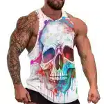 Vibrant Paint-Splattered Skull Workout Men's Tank Top