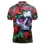 Vibrant Skull Red Roses Golf Men’s Polo Shirt