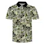 Vintage Skull White Rose Pattern Golf Men’s Polo Shirt