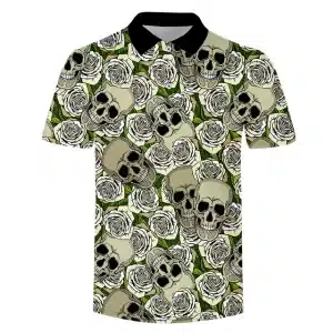 Vintage Skull White Rose Pattern Golf Men’s Polo Shirt