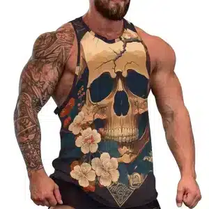 Vintage Skull with Floral Accents Gym Men's Tank Top