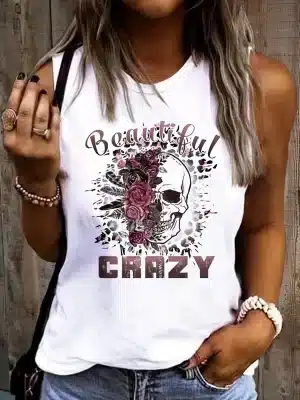 White Floral Skull Beautiful Crazy Women's Tank Top