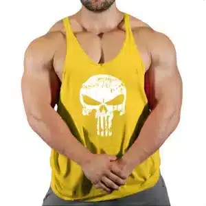 White Grunge Skull Logo Yellow Muscle Men's Tank Top