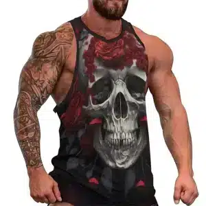 White Skull Red Roses Art Gym Men's Tank Top