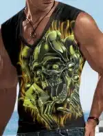 Yellow Flame Joker Skull Cards Gym Men's Tank Top