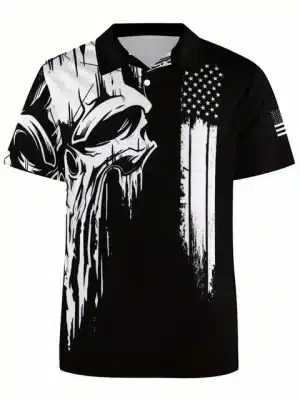 Abstract Monochrome Skull Flag Men’s Polo Shirt