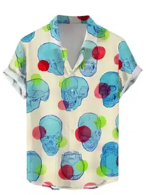 Abstract Skulls Colorful Dots Men’s Hawaiian Shirt