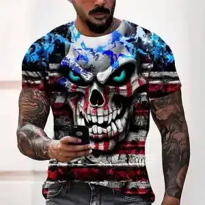 American Flag Paint Graffiti Skull Grunge Men’s T-Shirt