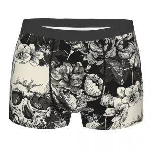 Artistic Monochrome Floral Skull Men’s Underwear