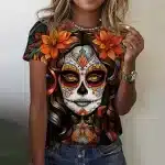 Autumn Bloom Floral Sugar Skull Women's T-Shirt