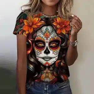 Autumn Bloom Floral Sugar Skull Women's T-Shirt