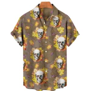 Autumn Leaves & Skull Pattern Men’s Hawaiian Shirt