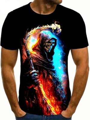 Badass Cosmic Flame Reaper Skeleton Men's T-Shirt