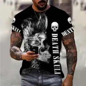 Badass Mohawk Punk Death Skull Black Men’s T-Shirt