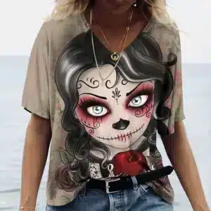 Beige Gothic Doll Face Sugar Skull Women's T-Shirt